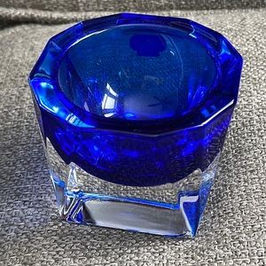 J G Durand Cobalt Blue Crystal glass Clear Double Cased Holder